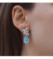 Damla Aquamarine Çiçek Gümüş Küpe
