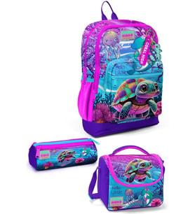 Coral High Kids Pembe Mor Kaplumbağa Desenli 3'lü Okul Çanta Seti SET0123756