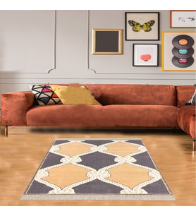 Osmanlı Şal Desenli Dijital Baskı Yıkanabilir Kaymaz Taban Etnik Kilim Desen Salon Halısı ve Yolluk (Gri)