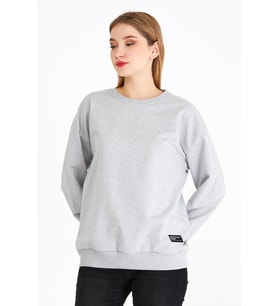 Kadın Gri Basic Bisiklet Yaka Regular Fit Rahat Sweatshirt