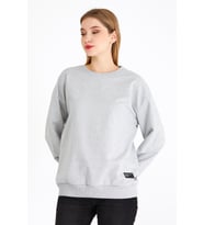 Kadın Gri Basic Bisiklet Yaka Regular Fit Rahat Sweatshirt