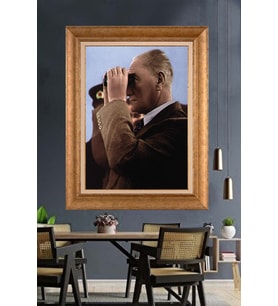 Altın Varaklı Çerçeveli Paspartulu Atatürk Tablo nh386 (Gold)