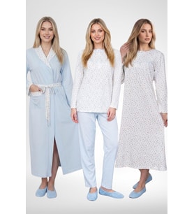 Mecit 6384 Mavi Büyük Beden Kadın Sabahlık Pijama Gecelik Seti