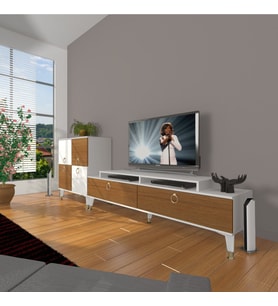 Decoraktiv Ekoflex On Mdf Gold Tv Ünitesi Tv Sehpası - Beyaz Ceviz (Beyaz - Ceviz)