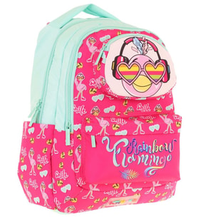 Kaukko Toys Kız Çocuk 3D Flamingo Şekilli İlkokul ve Günlük Sırt Çantası - Kırmızı Yeşil - L5235