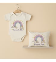Pia Baby Premium %100 Pamuk İsme Özel Organik Baskılı Çıtçıtlı Bebek Body Ve Yastık Kılıfı 5075-19 (Ekru)