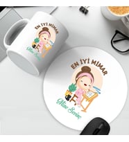En İyi Mimar İsme Özel Mousepad ve Kupa Seti (Beyaz)