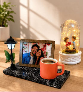 Kişiye Özel Fotoğraflı Sokak LambalıTuruncu Türk Kahvesi Fincanı ve LED Işıklı Fanus (kalp tutan)