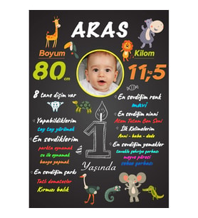 1 Yaş Anı Panosu Afiş,Karşılama Panosu Branda Sevimli Hayvanlar hdts1001-