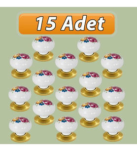 15 Adet Menekşe Kulp Beyaz Polimer Düğme Kulp Altın Tablalı Mobilya Mutfak Dolabı Çekmece Kulbu Kulpları
