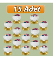 15 Adet Menekşe Kulp Beyaz Polimer Düğme Kulp Altın Tablalı Mobilya Mutfak Dolabı Çekmece Kulbu Kulpları