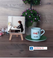 Avukat Fotoğraflı Dekoratif Taş, Ahşap Altlıklı Türk Kahvesi Fincanı Hediye (Model 9)
