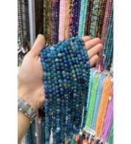 Akik Taşı Faset Kesim Mavi 8mm Doğal Taş Dizi