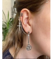 Pentagram Sallantılı Kıstırmalı Küpe (Gümüş)