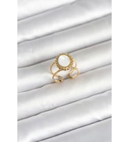 316L Çelik Gold Renk Sedefli Vintage Kadın Yüzük