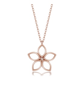 Gümüş Kolye Pırlanta Kolye (Yıldız Çiçeği Kırmızı) (Rose - Gümüş)