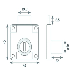 Canex Kare Çekmece Kilidi Nikel Gövde - 22 mm