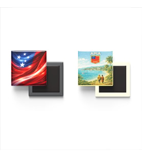 Buzdolap Magnetleri - Samoa Bayrağı ve Apia Retro Tema - 2'li Set Magneti