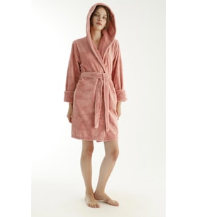 Eteği Jakarlı Triga Bambu Cotton Bayan Bornozu (Pudra)
