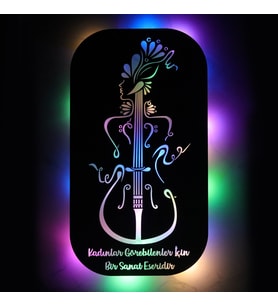 Lucenda Led Işıklı Kişiselleştirilebilir Müzik Temalı Tablo Kadın Figürlü Dekoratif Gece Lambası (Çok Renkli)
