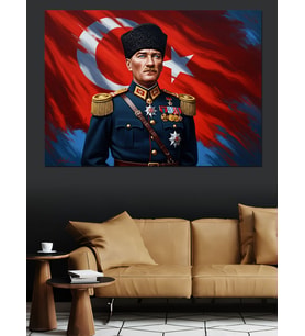 Atatürk Ve Şanlı Türk Bayrağı Dekoratif Kanvas - Mdf Ahşap Tablo