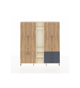 Hyperion Dolap 14 Raflı 4 Çekmeceli Tek Askılı 220x44x243 Aytaşı-Çam/Antrasit