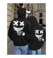 Heart Fly Arka Baskı Oversize Hoodie – Çift Kombini 3 İplik Kalın Kumaş Sweatshirt 2'li Set (Siyah)