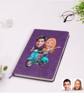 BK Gift Kişiye Özel Sevgililer Karikatürlü Mor Termo Deri Defter Model 99