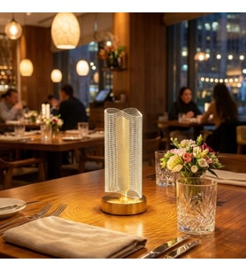 Dalgalı Silindirik Kristal Çizgili Model LED Masa Lambası – Gold Tabanlı, Dokunmatik, 3 Renk Işık Modlu, Şarjlı Modern Dekoratif Gece Lambası (5343)