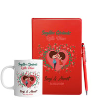 Sevgililer Gününe Özel Kırmızı Defter Kalem & Kupa Hediye Seti 3