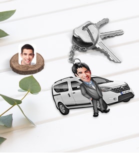 BK Gift Kişiye Özel Erkek Dacia Dokker Figürlü Plakalı Ahşap Karikatür Anahtarlık-1