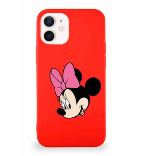 Apple iPhone 12 Soft Premier Kapak Minnie Mouse-B Tasarımlı Silikon Kılıf - Kırmızı (Şeffaf)