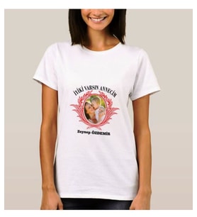 Anneler Günü Tişörtü Fotoğraflı Anneciğim İsimli Tişört  S M L XL XXL Bedenler (Beyaz)