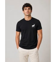 Erkek Minimal Geyik Logolu Tişört Bisiklet Yaka Kısa kol Yazlık T-Shirt - Siyah