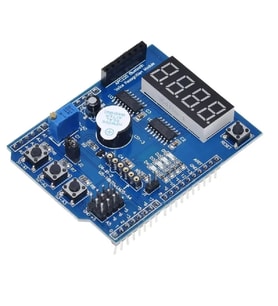 Multi Çok Fonksiyonlu Arduino Shield 7 Segment Buzer Button Pot Servo Analog Ds18b20 Lm35 Servo Led