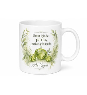 İsme Özel Ağustos Doğum Taşı Peridot Kupa Bardak Kişiye Özel Hediye