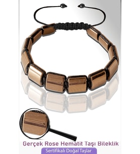 Sertifikalı Kare Model Gerçek Rose Hematit Taşı Bileklik - Ayarlamalı (Çok Renkli)