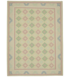 Salon Kilimi Pembe Bej Tonlarında Geometrik Baklava Motifli El Dokuma Etnik Stil