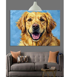 Golden Retriever Köpek Portresi Dekoratif Kanvas - Mdf Ahşap Tablo