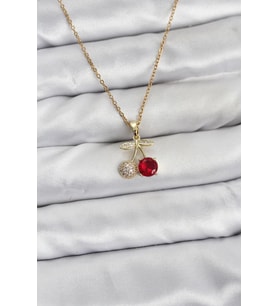316L Çelik Zincir Gold Renk Kiraz Model Zirkon Taşlı Kadın Kolye 5886 - HPSBYI7638-8450