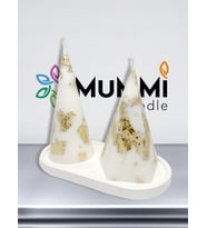 Dekoratif Konik 2 li Mum Seti (Altın-Beyaz)