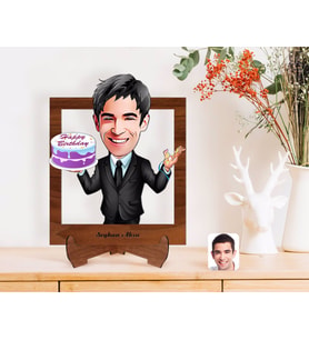 BK Gift Kişiye Özel Erkek Doğum Günü Karikatürlü Ahşap Standlı 3D Biblo-2 (Beyaz)
