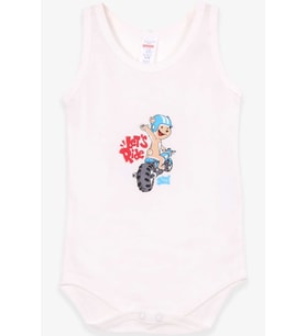 Breeze Erkek Bebek Çıtçıtlı Body Yarışçı Ayıcık Baskılı 9 Ay-3 Yaş, Ekru