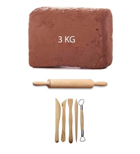Kahve Çamur Kırmızı Kil Seramik Hamuru 3 kg Ebeşuar Seti Ahşap Merdane Seramik Set