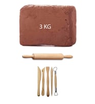 Kahve Çamur Kırmızı Kil Seramik Hamuru 3 kg Ebeşuar Seti Ahşap Merdane Seramik Set