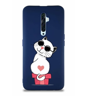 Oppo Reno 2Z Soft Premier Kapak Coolcat Tasarımlı Silikon Kılıf - Lacivert (Şeffaf)
