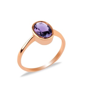 Swarovski Ametist Oval Tek Taş Rose Kaplama Sivama Bayan Gümüş Yüzük