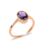 Swarovski Ametist Oval Tek Taş Rose Kaplama Sivama Bayan Gümüş Yüzük