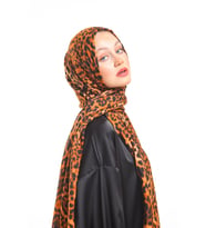 Leopar Desen Modal Seri Şal Eşarp Askısı İle Birlikte 75x200 Bej Kızıl Oranj-75x