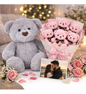 Sevgiliye Romantik Hediye Peluş Ayıcık ve Ayıcık Buketi Sürpriz Hediye
